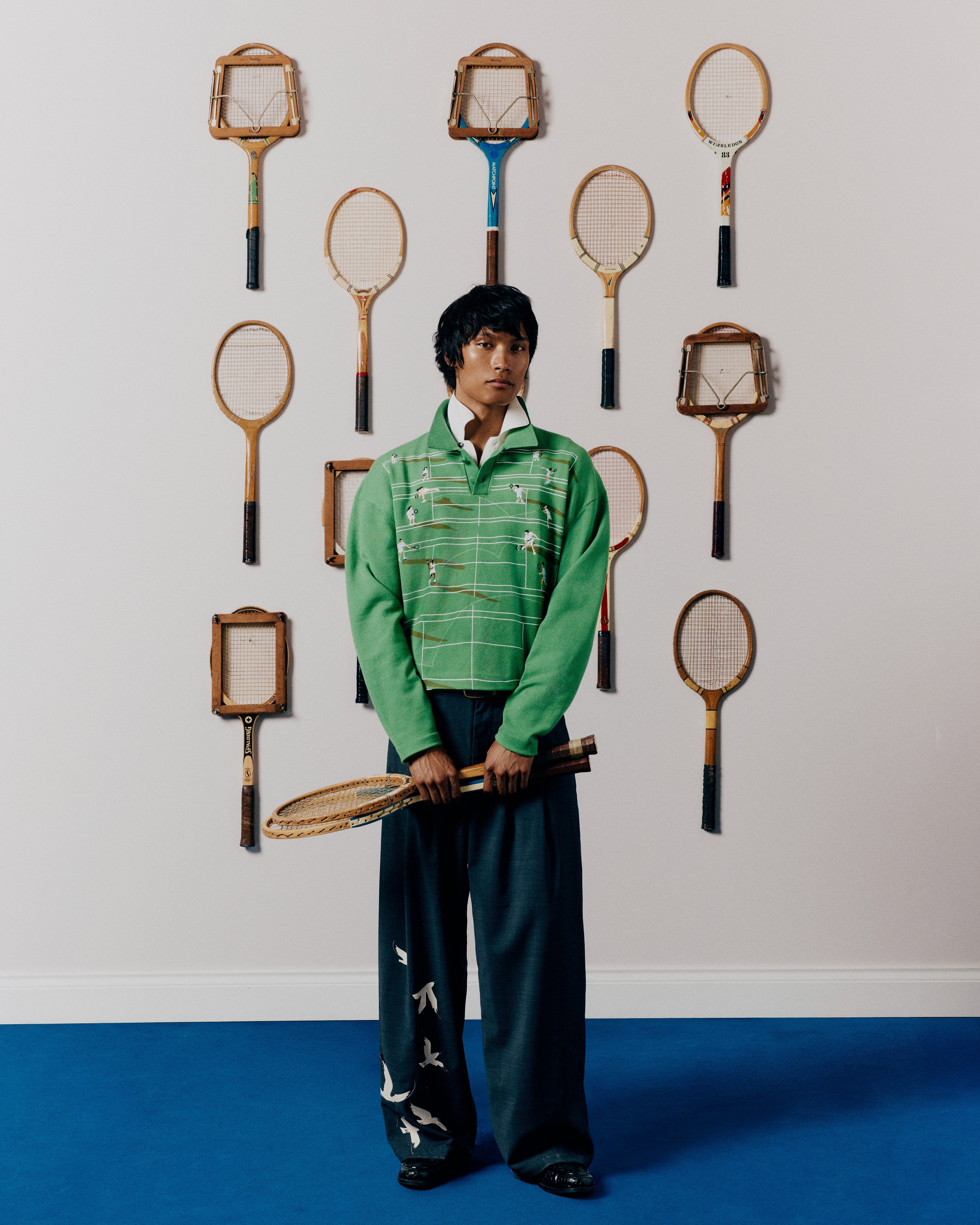 PLEATED WOOL FLOCK TROUSERS