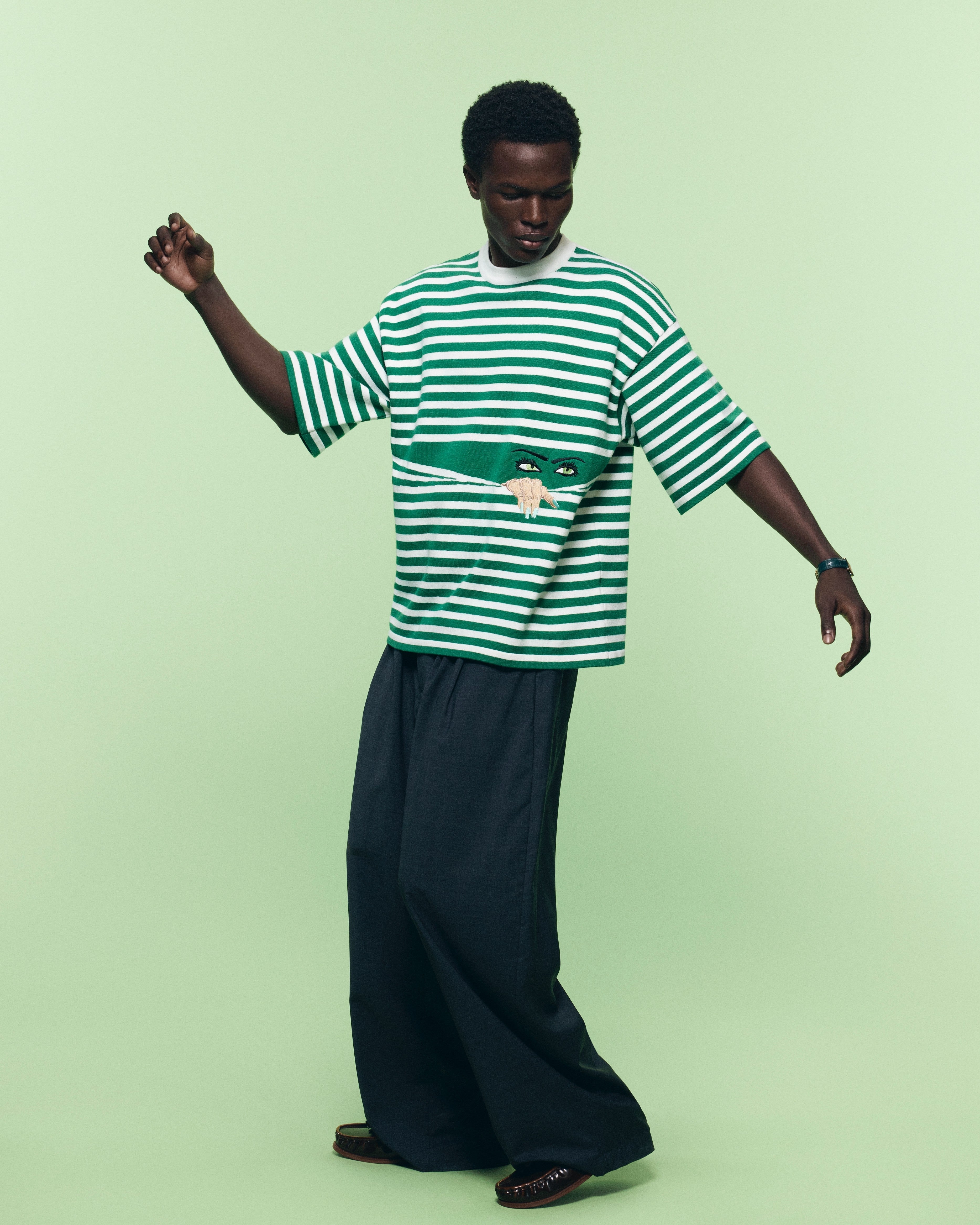 KNITTED PEEPING TEE IN GREEN