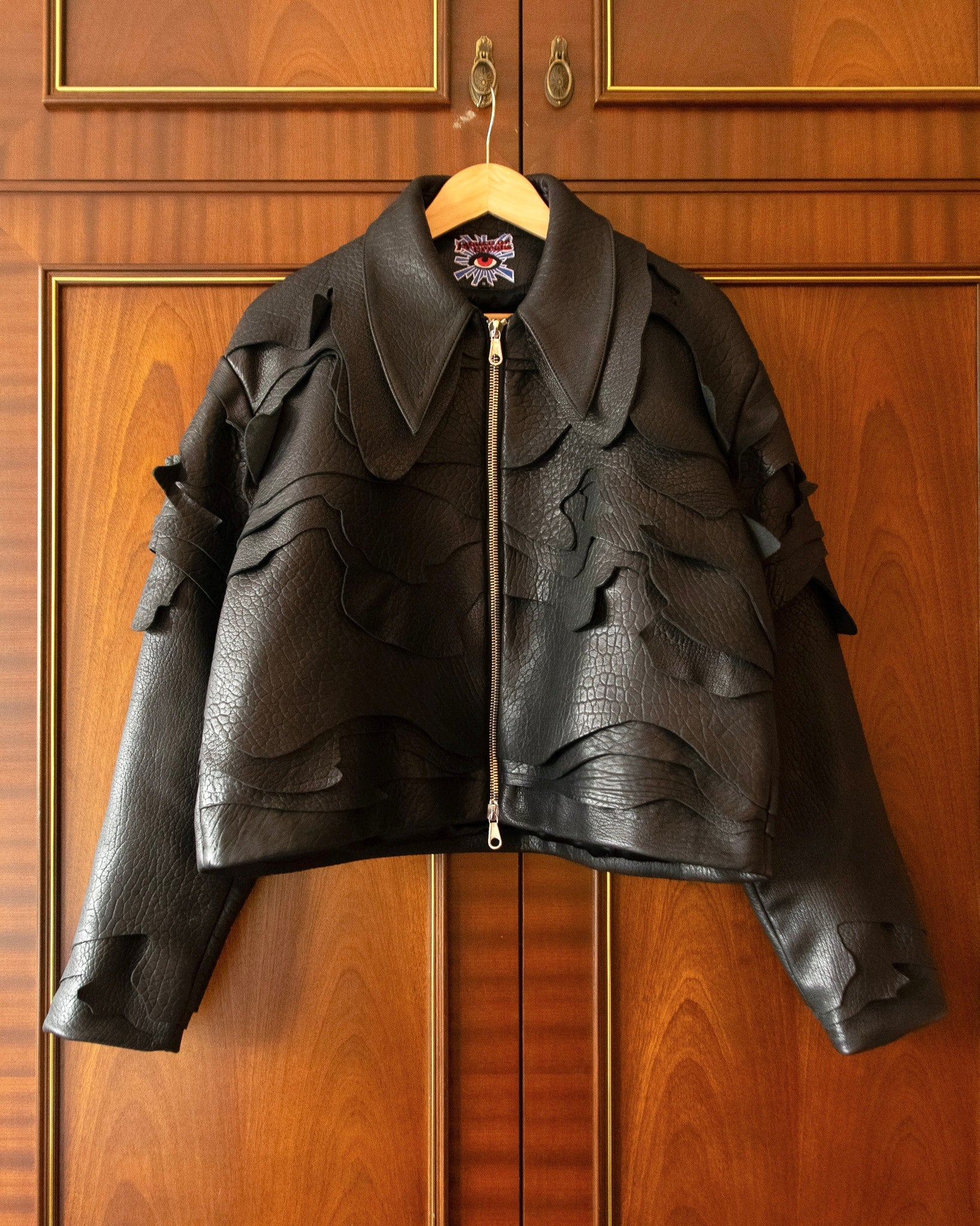 BLACK LEATHER TOPO JACKET