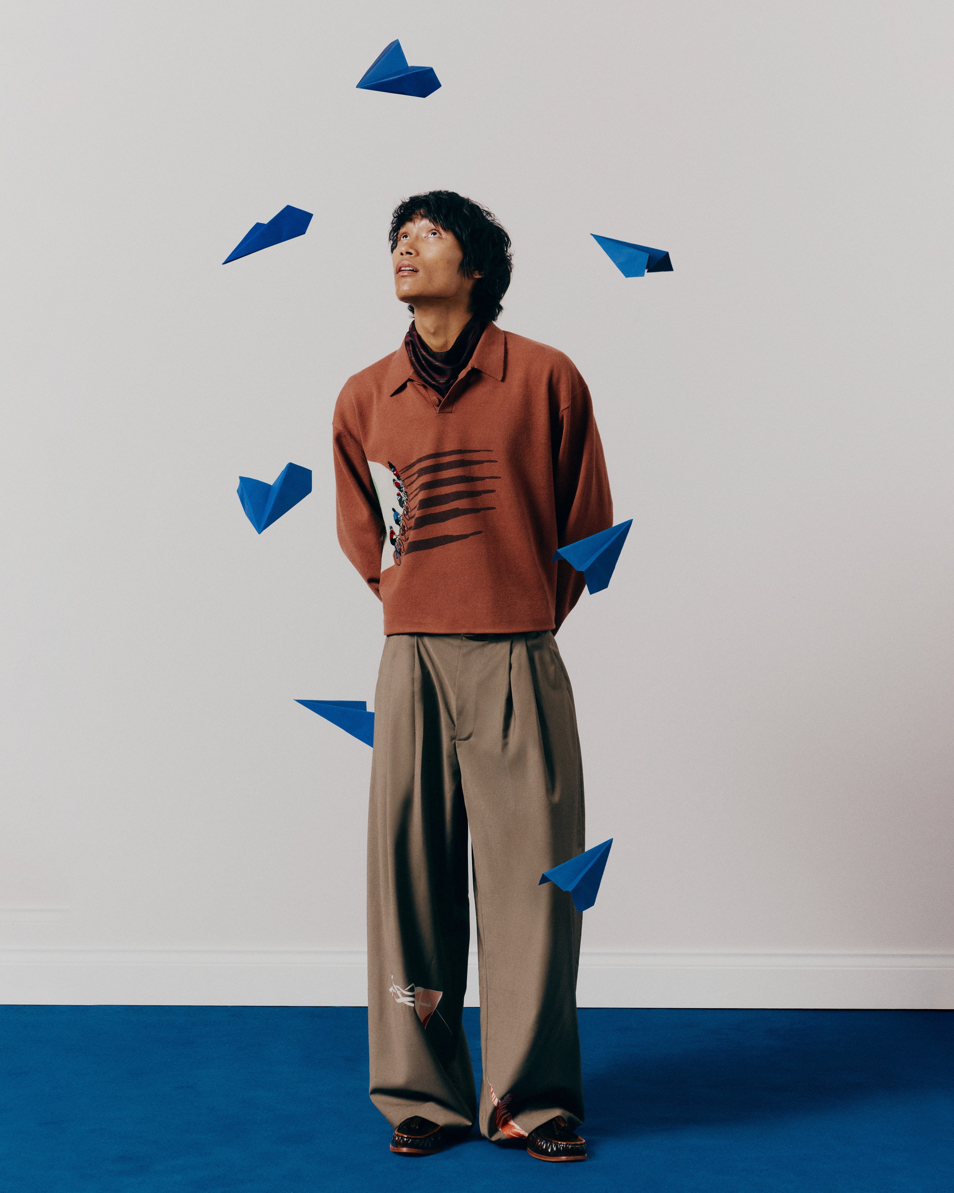 PLEATED WOOL KITE TROUSERS