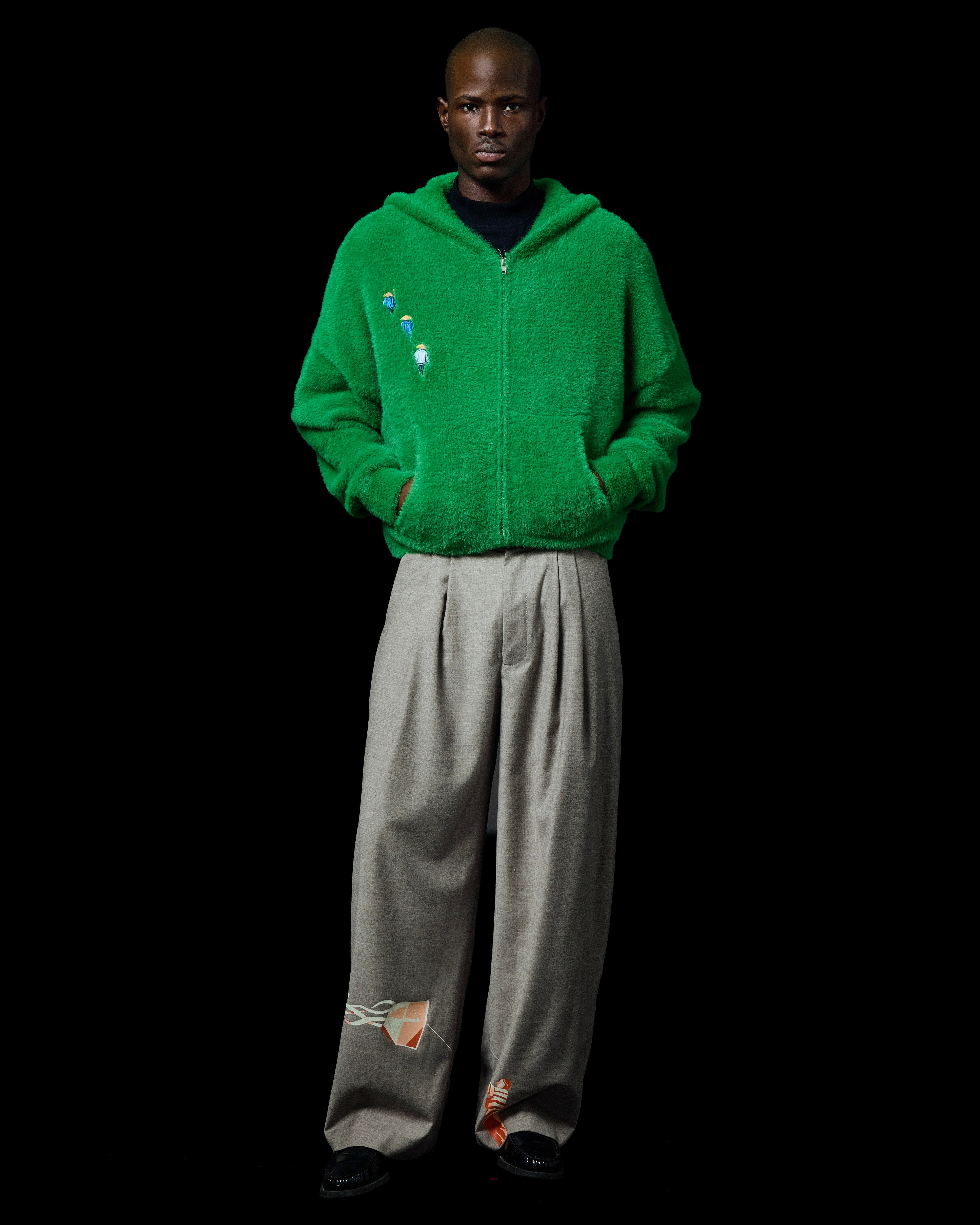 PLEATED WOOL KITE TROUSERS IN GREY