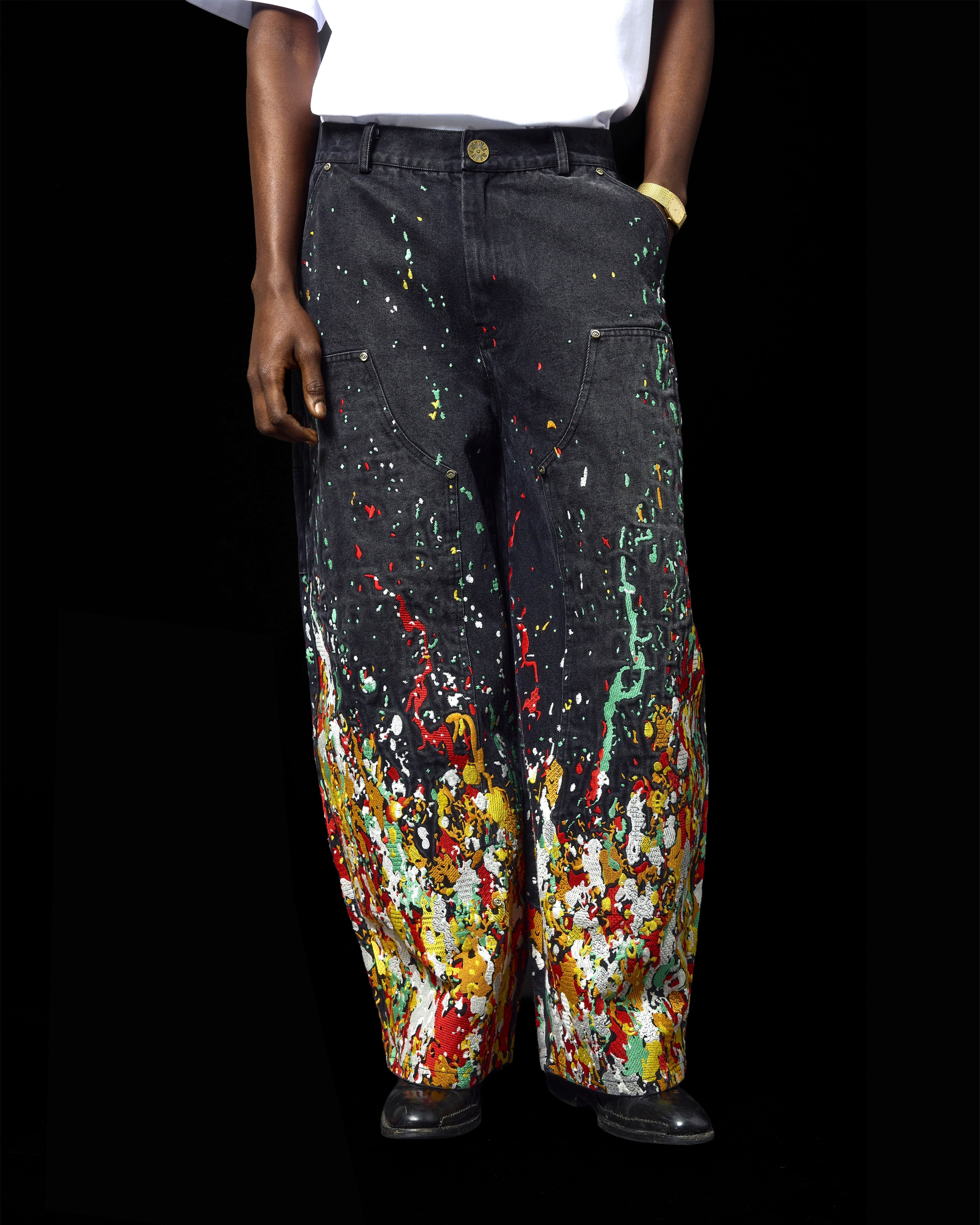 EMBROIDERED CARPENTER JEANS IN FADED BLACK