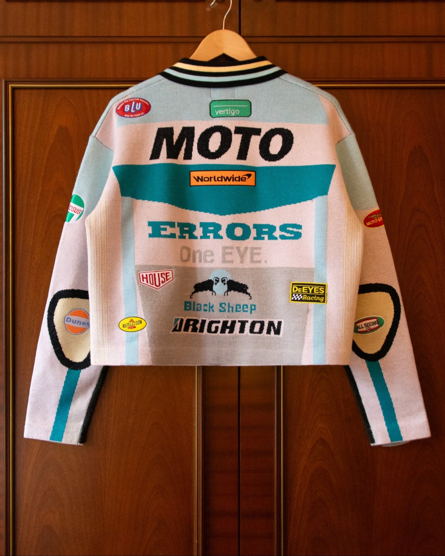 KNITTED MOTO JACKET IN NEPTUNE