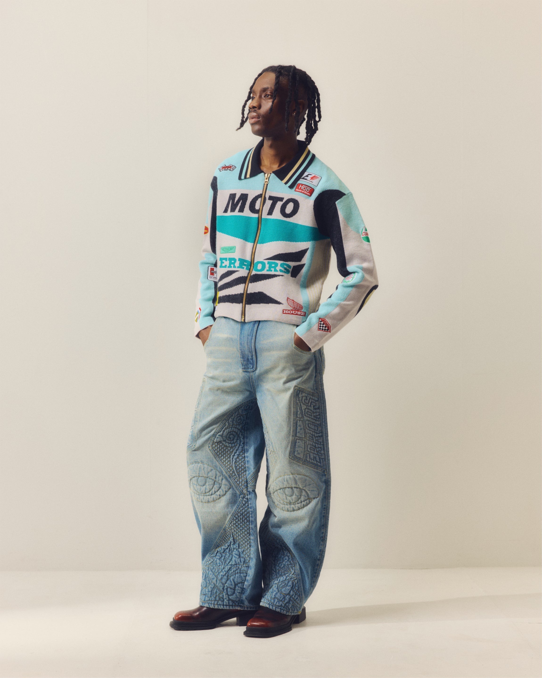 KNITTED MOTO JACKET IN NEPTUNE