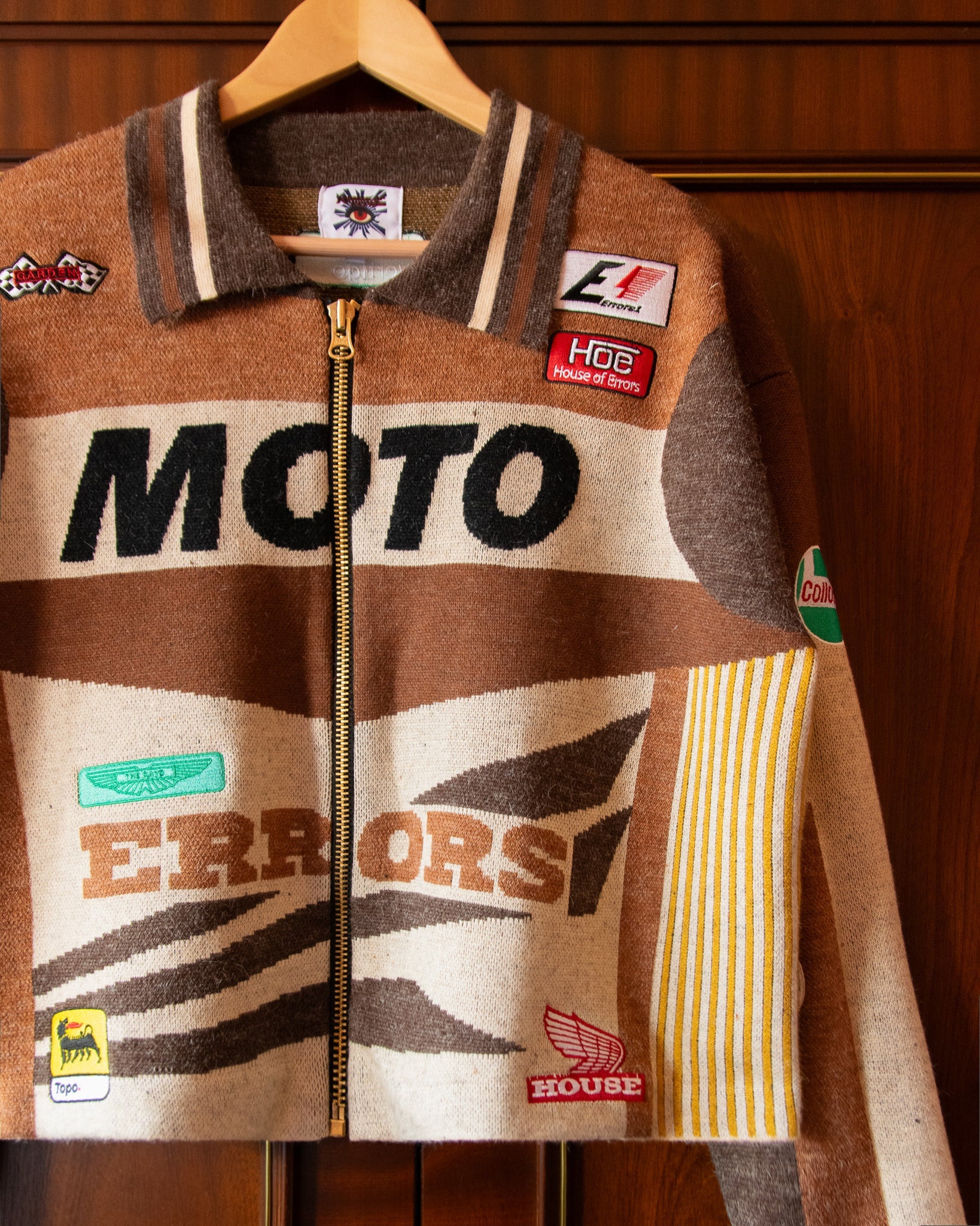 KNITTED MOTO JACKET IN BROWN