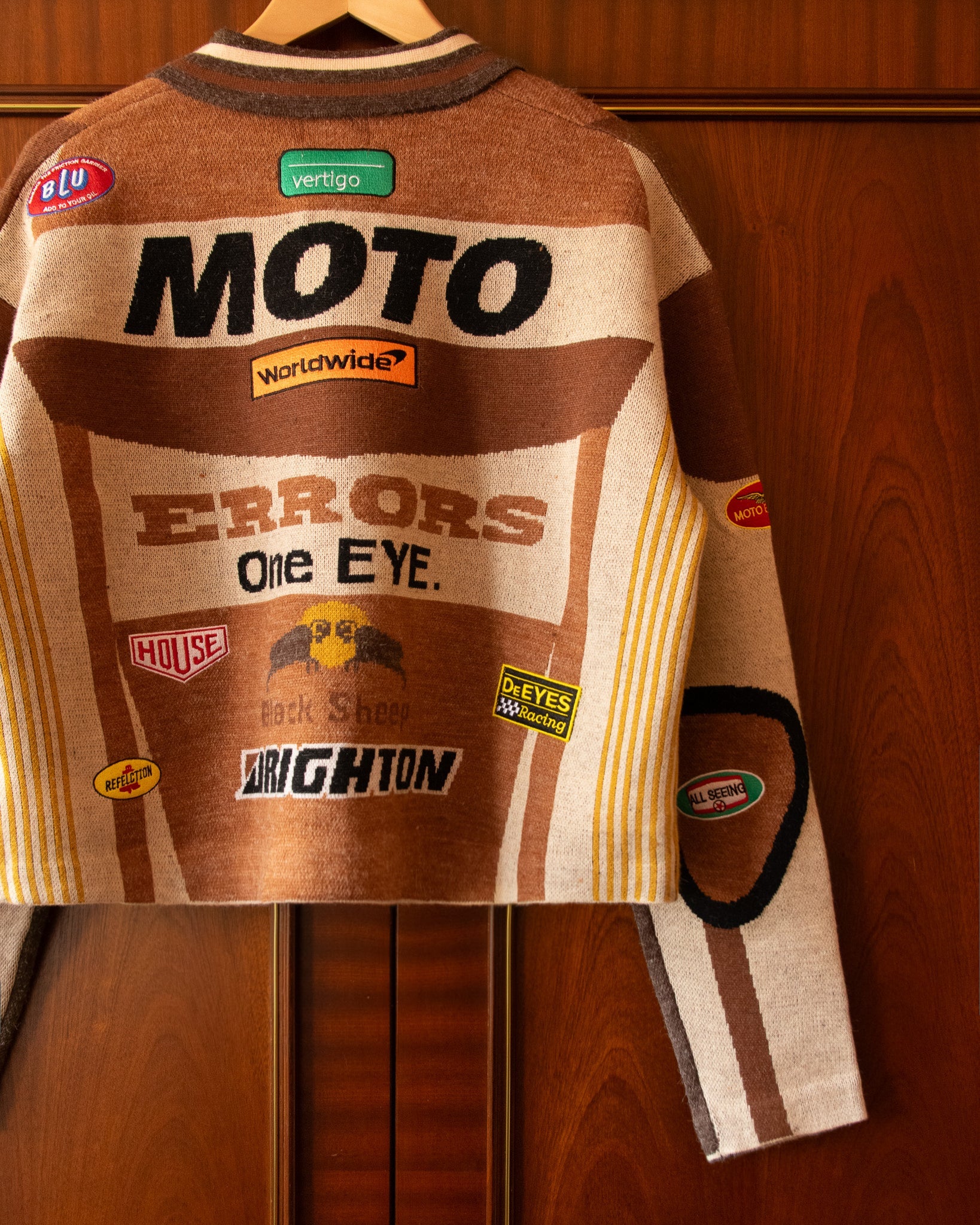 KNITTED MOTO JACKET IN BROWN