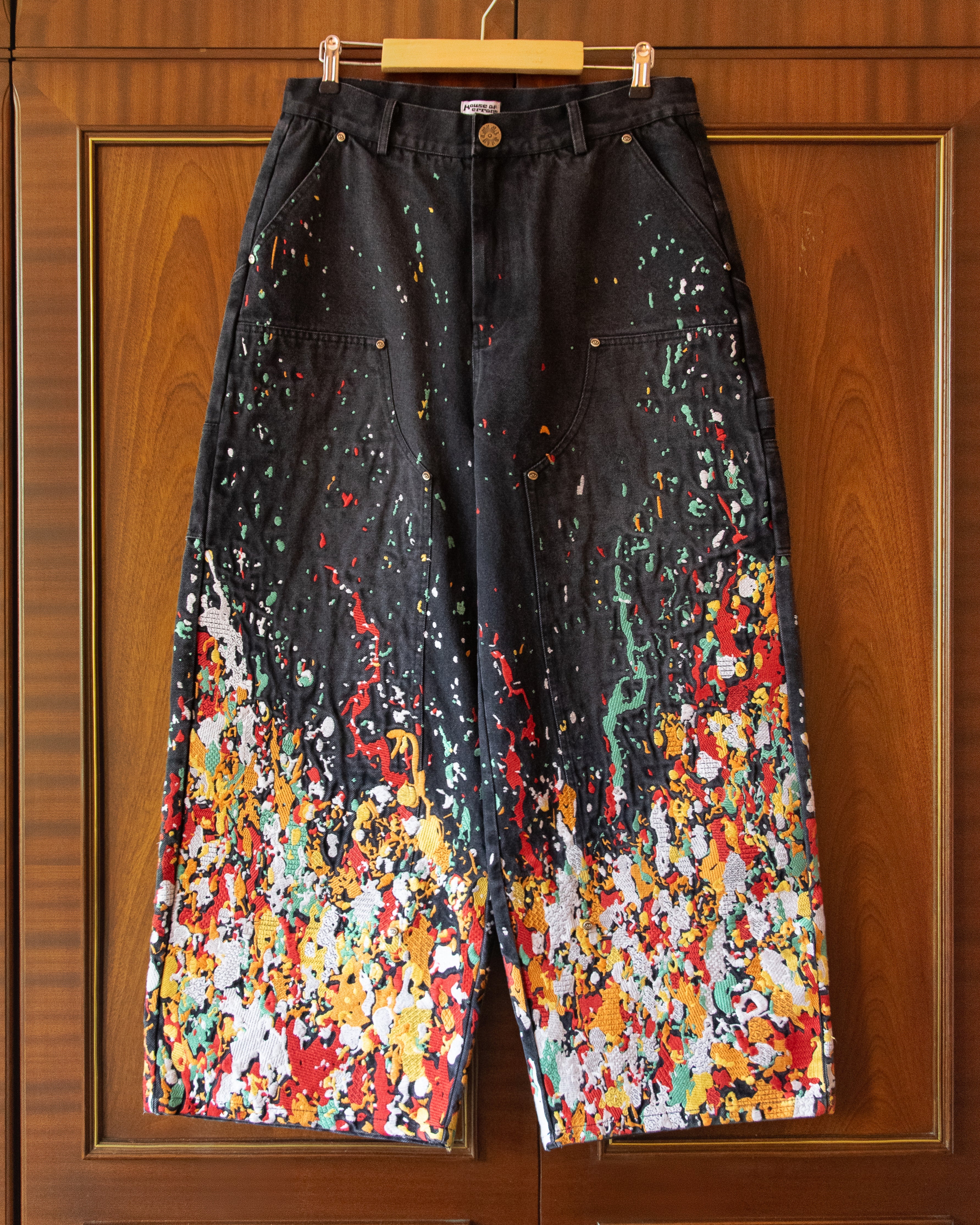 EMBROIDERED CARPENTER JEANS IN FADED BLACK