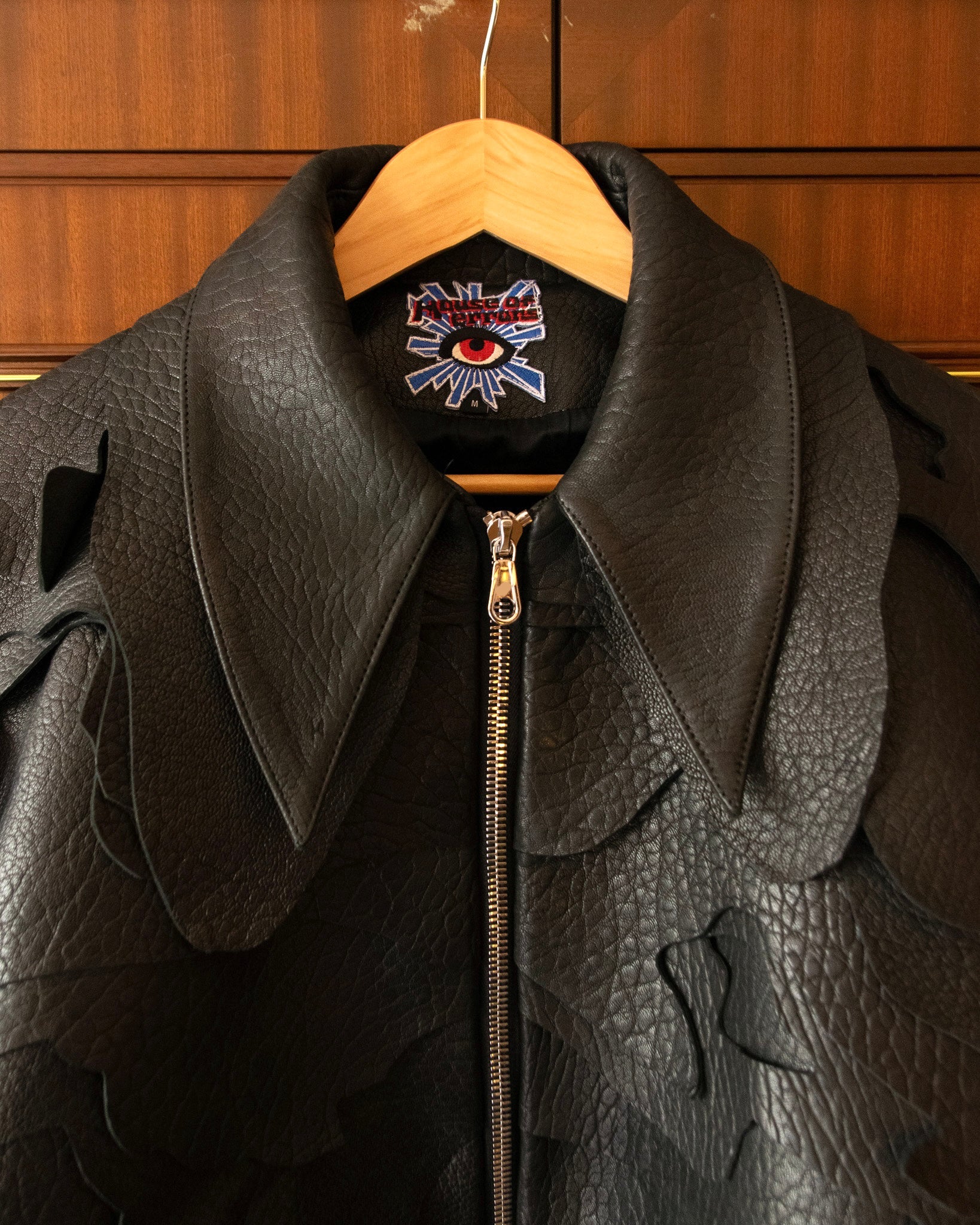 BLACK LEATHER TOPO JACKET