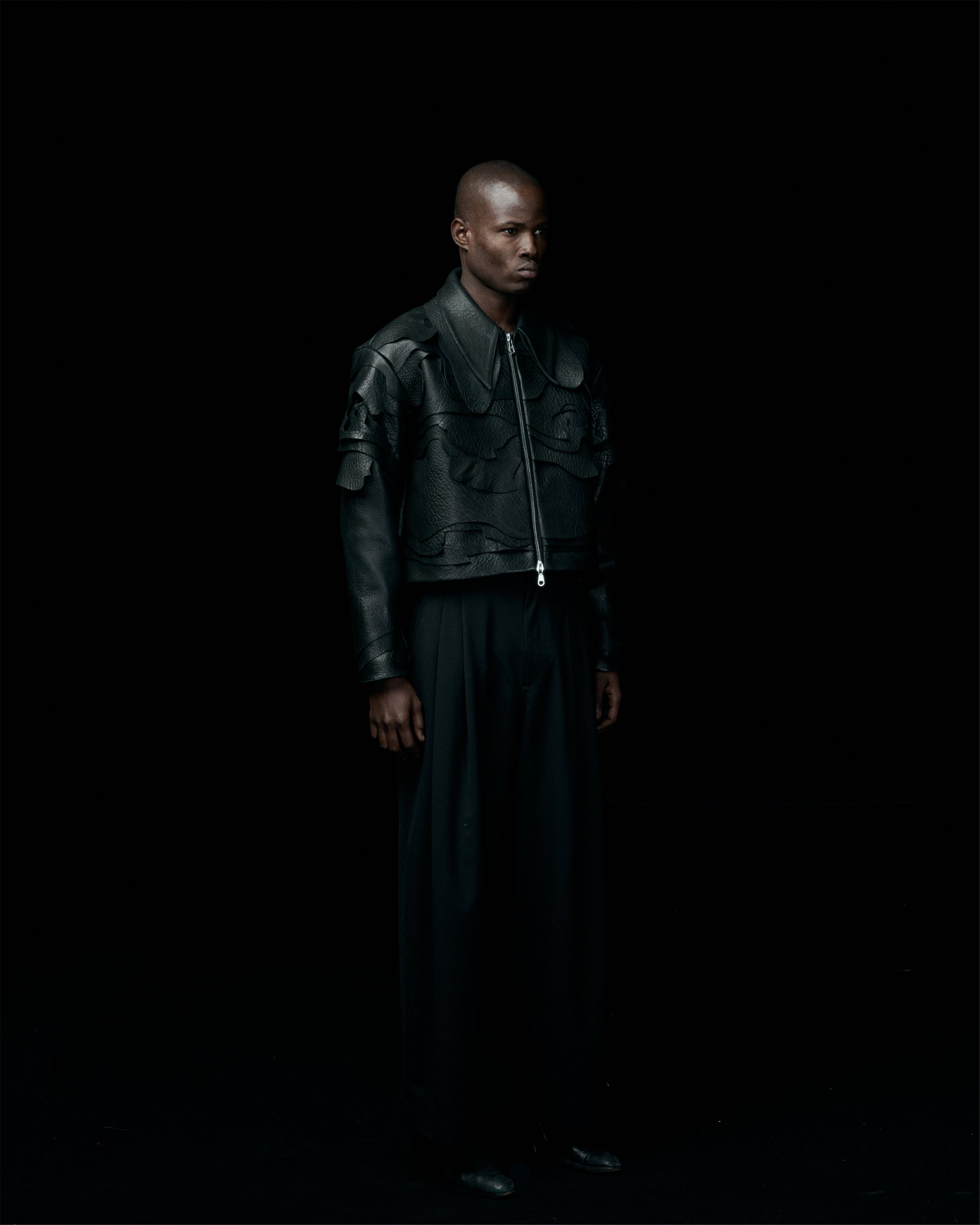 BLACK LEATHER TOPO JACKET