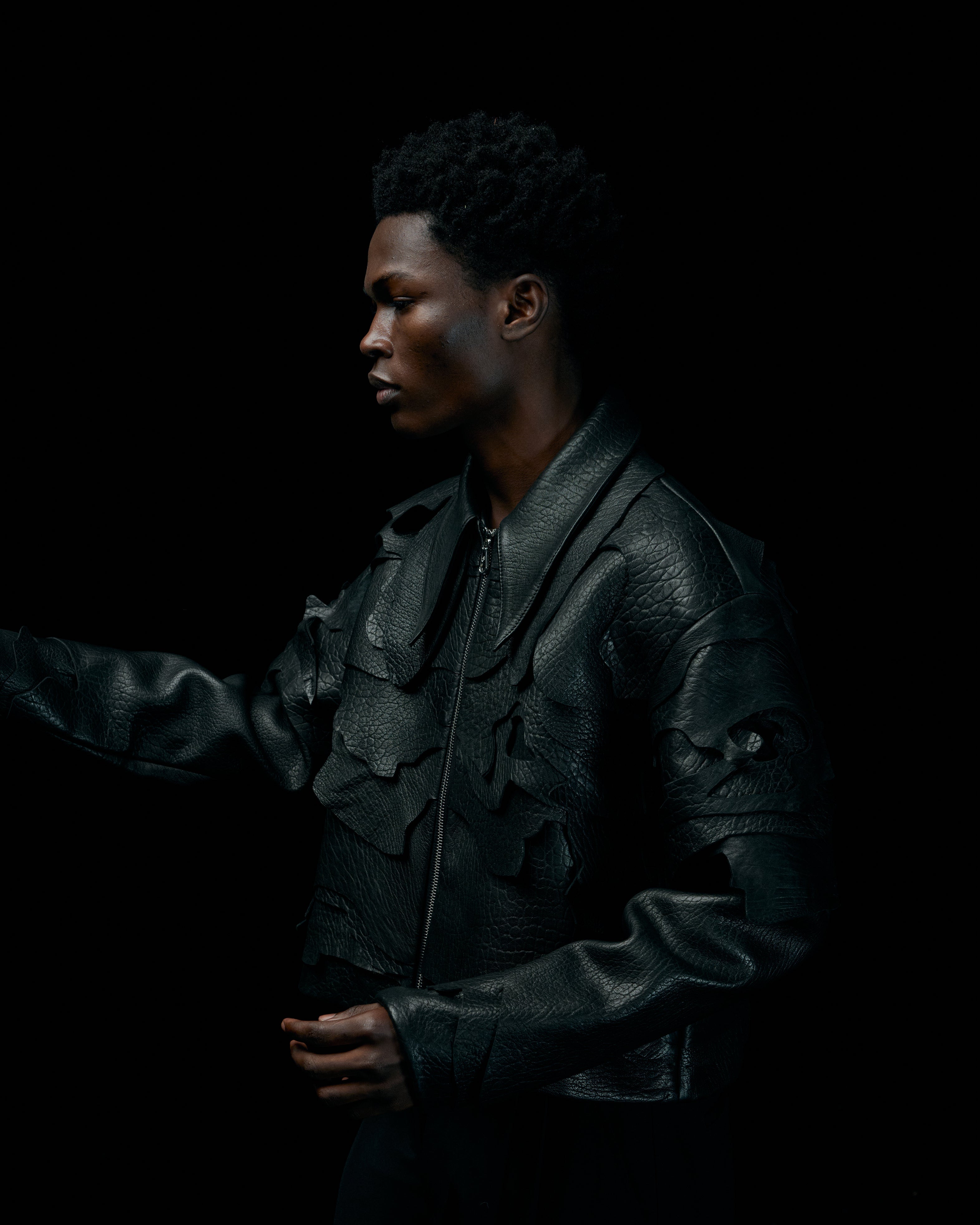 BLACK LEATHER TOPO JACKET